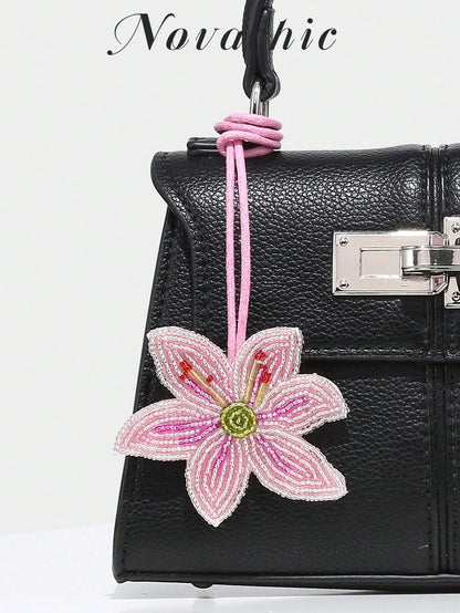 1pc Novachic Handmade Beaded, Floral Decor, Rhinestone Beaded Bag Charm/Pendant, Suitable For Summer Vacation, Beach (Charm Only, No Bag) Festival Graduation Teacher Appreciation Gifts Gift KeyChain