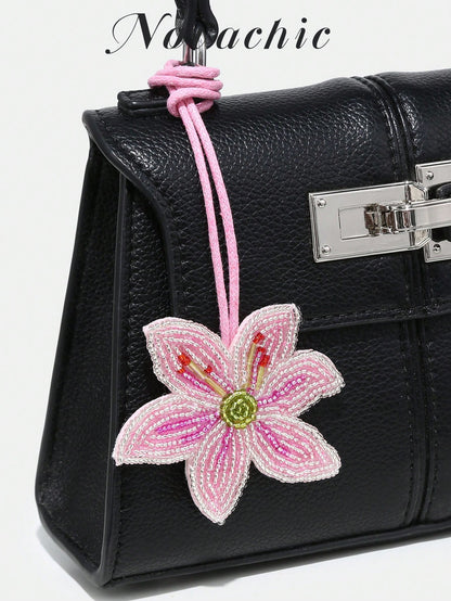 1pc Novachic Handmade Beaded, Floral Decor, Rhinestone Beaded Bag Charm/Pendant, Suitable For Summer Vacation, Beach (Charm Only, No Bag) Festival Graduation Teacher Appreciation Gifts Gift KeyChain