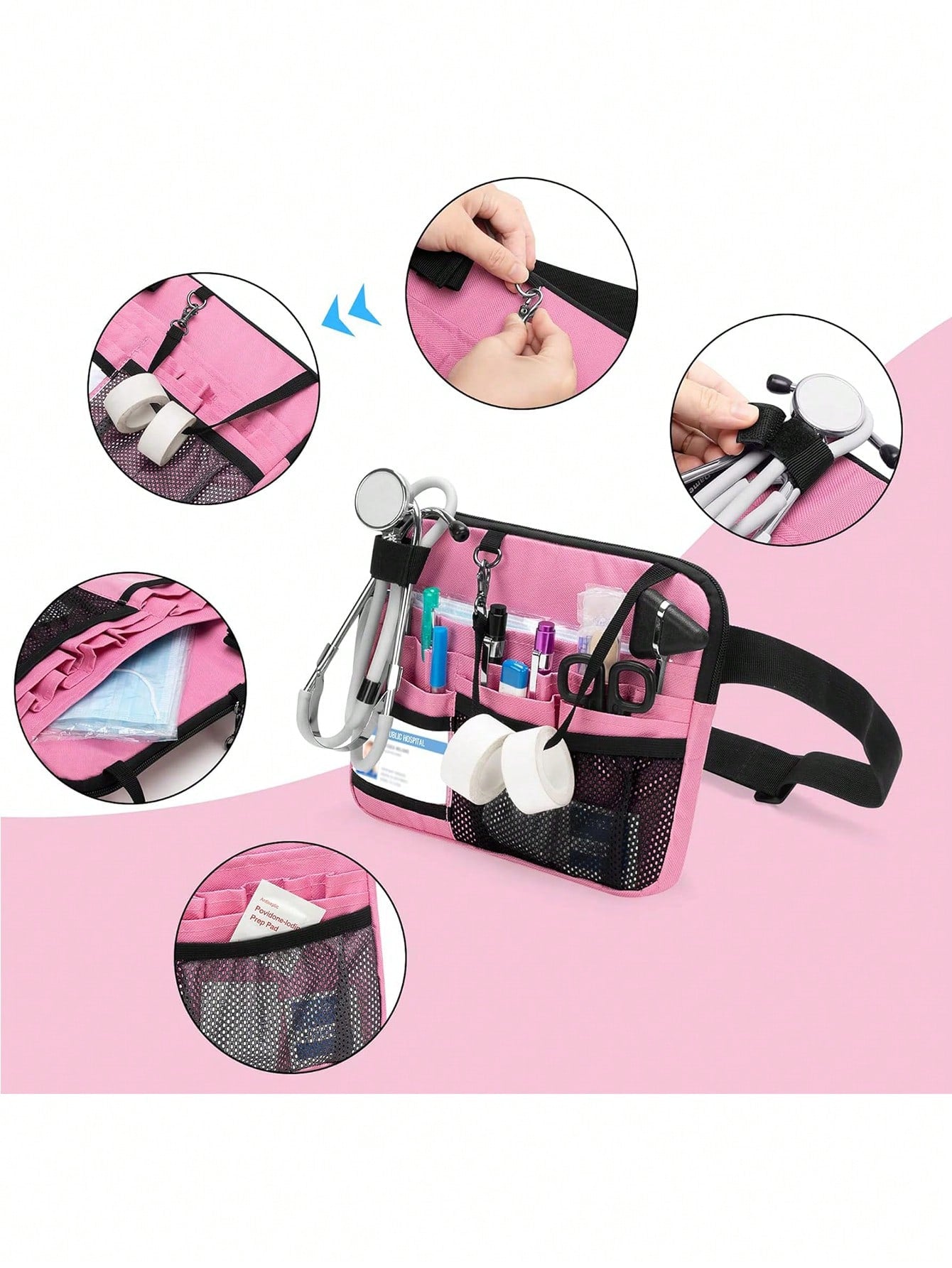 1pc Nurse Waist Bag With Medical Supplies Pocket, Nurse Waist Belt Tool Bag With Tape Fastener, Can Hold Stethoscope, Bandages, Scissors And Other Medical Supplies