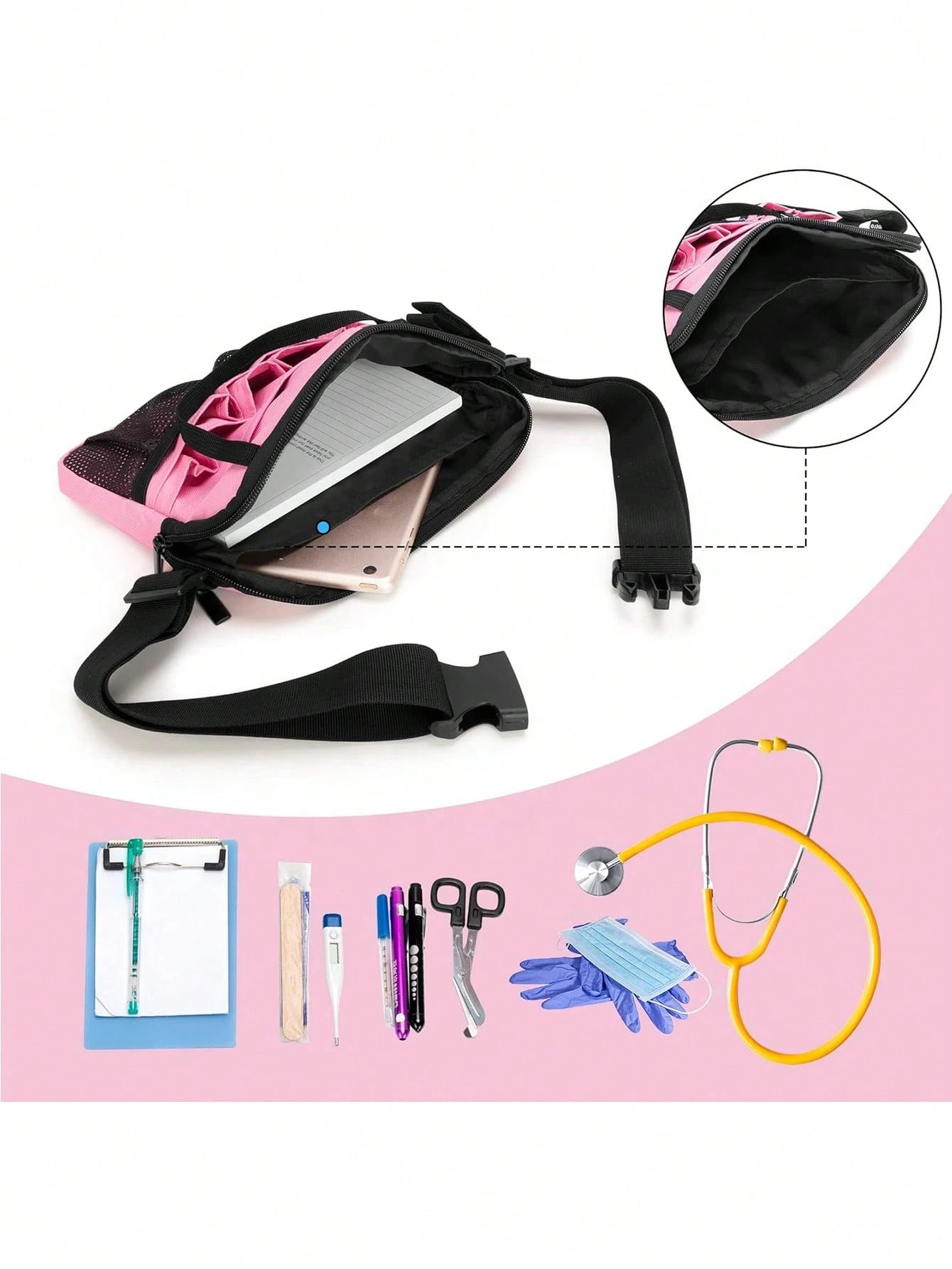 1pc Nurse Waist Bag With Medical Supplies Pocket, Nurse Waist Belt Tool Bag With Tape Fastener, Can Hold Stethoscope, Bandages, Scissors And Other Medical Supplies