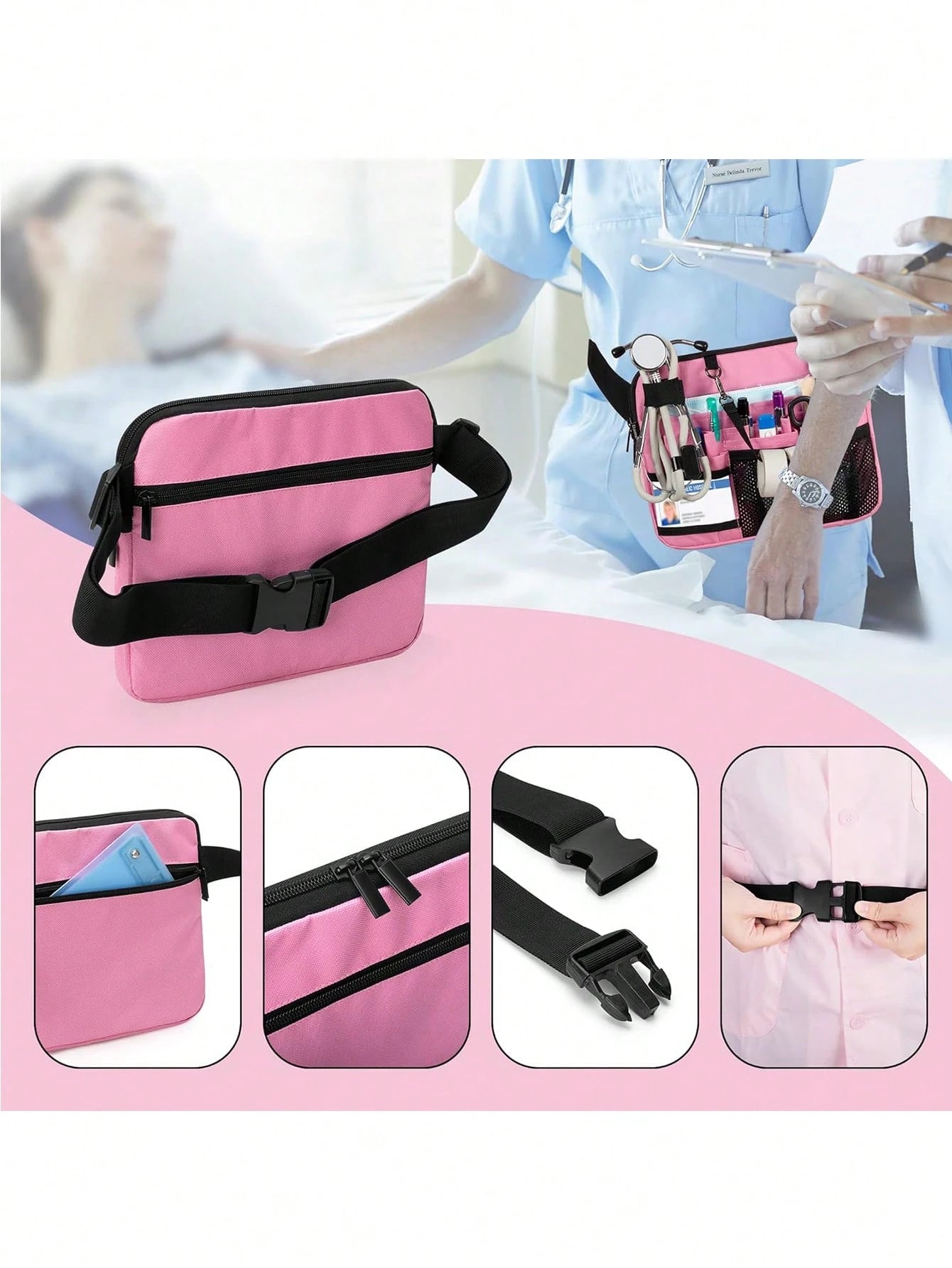 1pc Nurse Waist Bag With Medical Supplies Pocket, Nurse Waist Belt Tool Bag With Tape Fastener, Can Hold Stethoscope, Bandages, Scissors And Other Medical Supplies