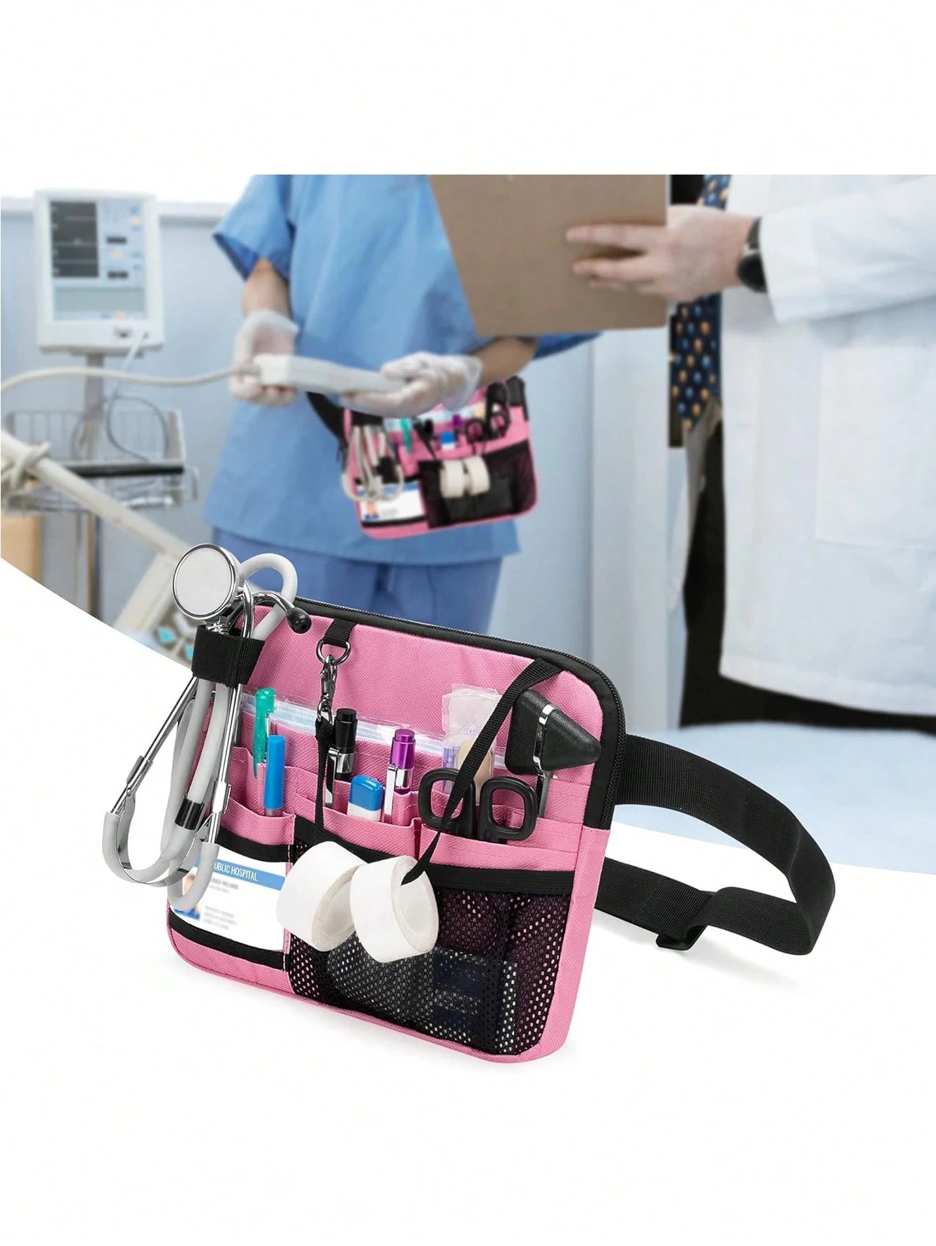 1pc Nurse Waist Bag With Medical Supplies Pocket, Nurse Waist Belt Tool Bag With Tape Fastener, Can Hold Stethoscope, Bandages, Scissors And Other Medical Supplies