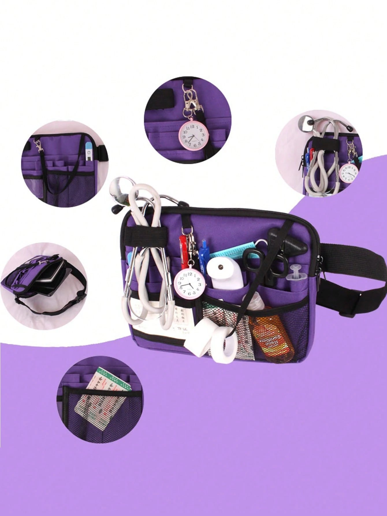 1pc Nurse Waist Bag With Medical Supplies Pocket, Nurse Waist Belt Tool Bag With Tape Fastener, Can Hold Stethoscope, Bandages, Scissors And Other Medical Supplies