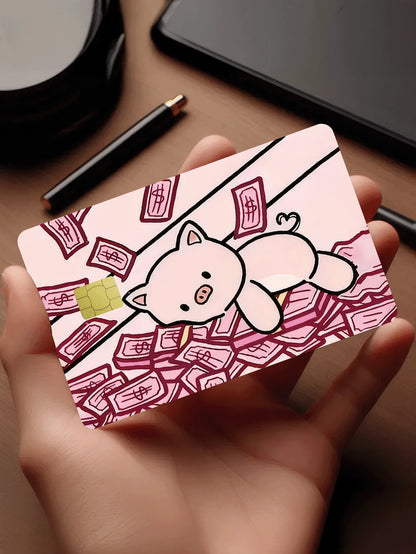 1pc Official Pig Banknote Credit Card Sticker Privacy Protection Card Skin, Wealth & Fortune Holiday Gift PVC Material Anti-Fingerprint Anti-Scratch Wear-Resistant Card Sleeve, Suitable For Men, Women