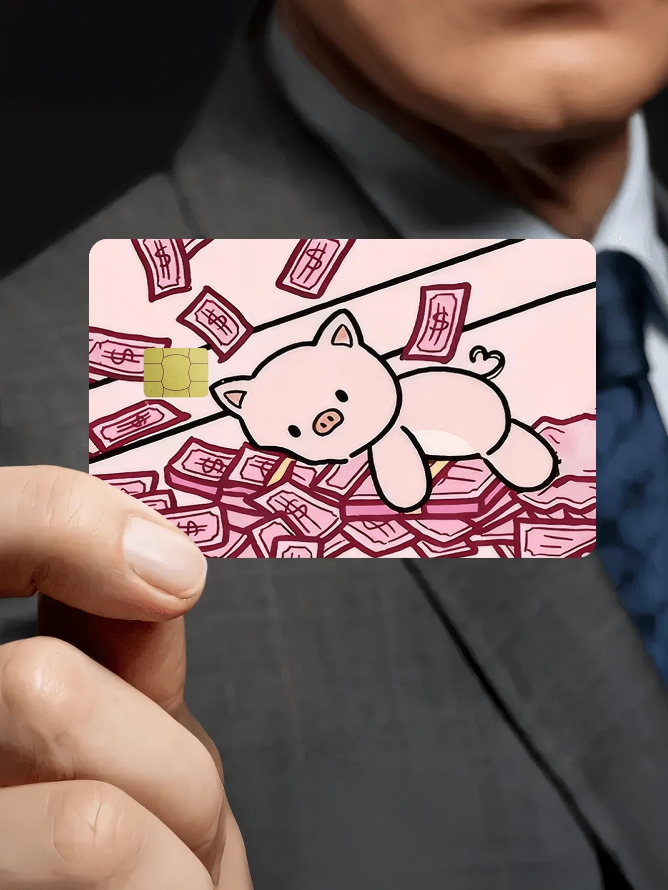 1pc Official Pig Banknote Credit Card Sticker Privacy Protection Card Skin, Wealth & Fortune Holiday Gift PVC Material Anti-Fingerprint Anti-Scratch Wear-Resistant Card Sleeve, Suitable For Men, Women