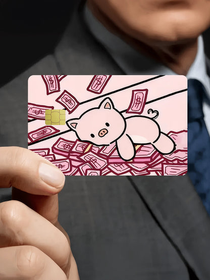 1pc Official Pig Banknote Credit Card Sticker Privacy Protection Card Skin, Wealth & Fortune Holiday Gift PVC Material Anti-Fingerprint Anti-Scratch Wear-Resistant Card Sleeve, Suitable For Men, Women