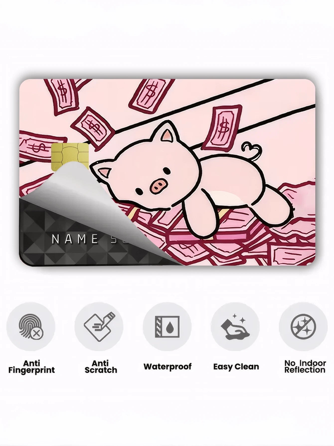 1pc Official Pig Banknote Credit Card Sticker Privacy Protection Card Skin, Wealth & Fortune Holiday Gift PVC Material Anti-Fingerprint Anti-Scratch Wear-Resistant Card Sleeve, Suitable For Men, Women