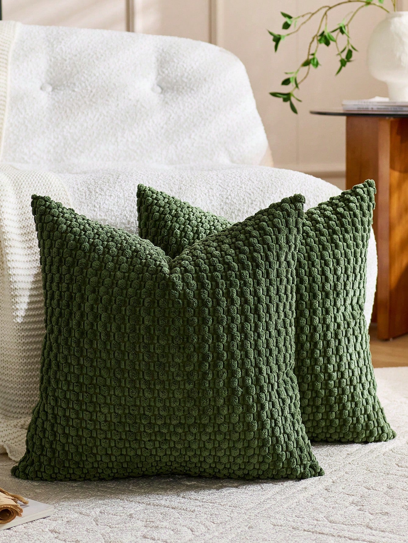 1pc Olive Green Bohemian Striped Throw Pillow Cover (Pillow Insert Not Included), Soft Plush Corduroy Solid Color Decorative Square Pillow Sham, Suitable For Holiday, Sofa, Bedroom, Bed, All Seasons