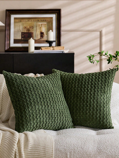 1pc Olive Green Bohemian Striped Throw Pillow Cover (Pillow Insert Not Included), Soft Plush Corduroy Solid Color Decorative Square Pillow Sham, Suitable For Holiday, Sofa, Bedroom, Bed, All Seasons