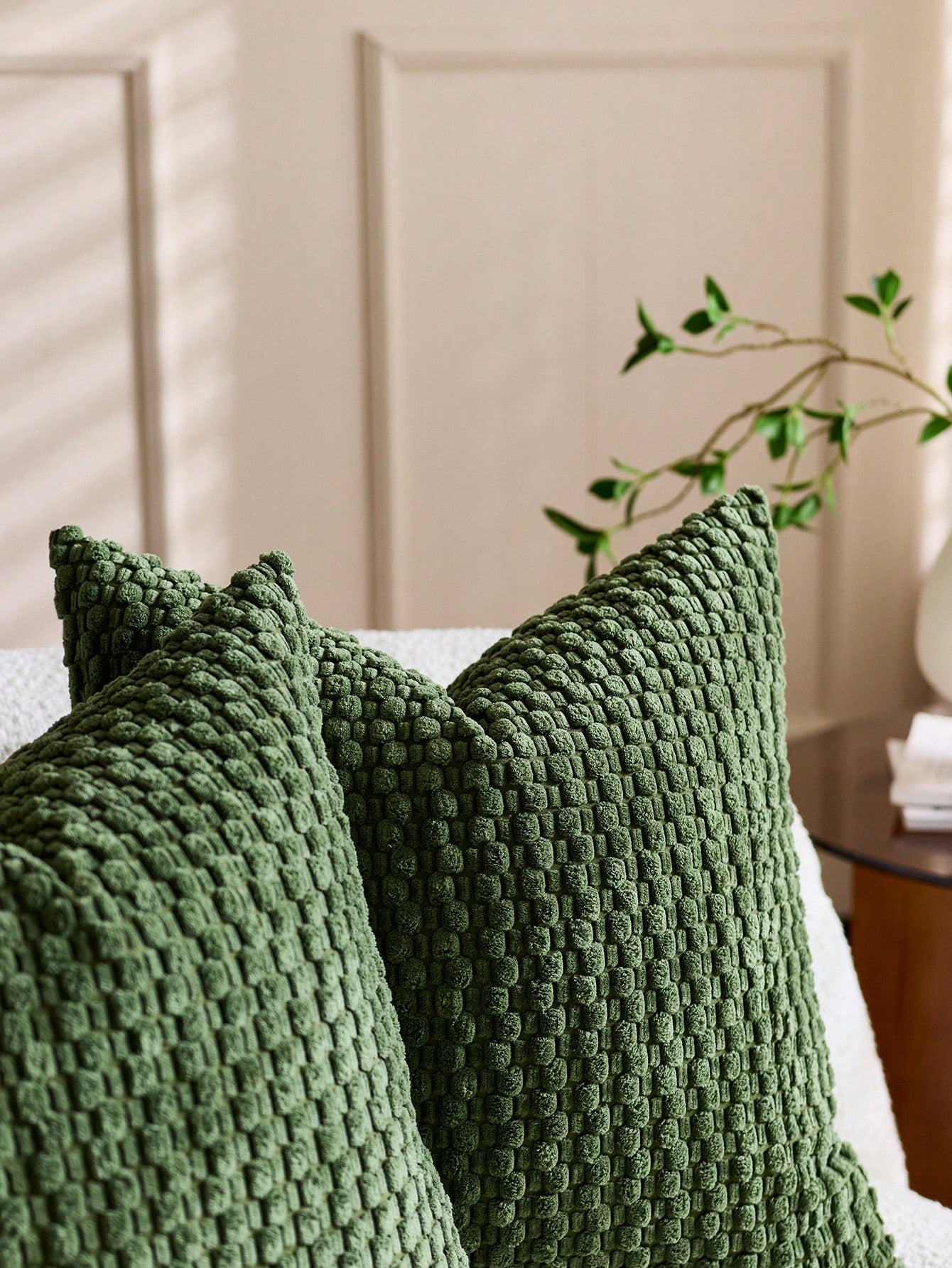 1pc Olive Green Bohemian Striped Throw Pillow Cover (Pillow Insert Not Included), Soft Plush Corduroy Solid Color Decorative Square Pillow Sham, Suitable For Holiday, Sofa, Bedroom, Bed, All Seasons