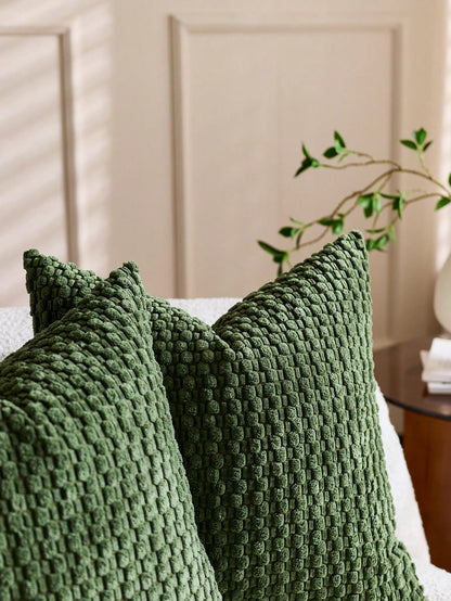 1pc Olive Green Bohemian Striped Throw Pillow Cover (Pillow Insert Not Included), Soft Plush Corduroy Solid Color Decorative Square Pillow Sham, Suitable For Holiday, Sofa, Bedroom, Bed, All Seasons