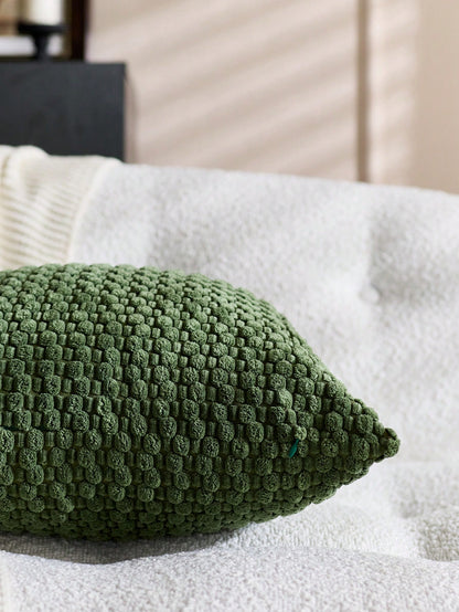 1pc Olive Green Bohemian Striped Throw Pillow Cover (Pillow Insert Not Included), Soft Plush Corduroy Solid Color Decorative Square Pillow Sham, Suitable For Holiday, Sofa, Bedroom, Bed, All Seasons