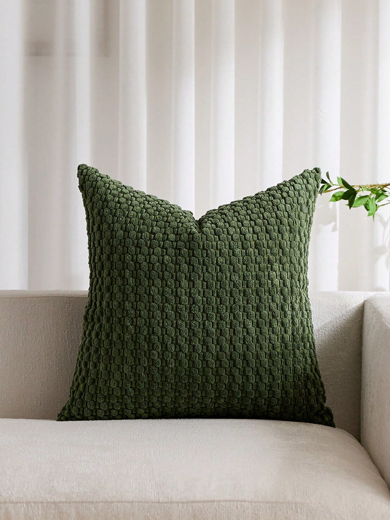 1pc Olive Green Bohemian Striped Throw Pillow Cover (Pillow Insert Not Included), Soft Plush Corduroy Solid Color Decorative Square Pillow Sham, Suitable For Holiday, Sofa, Bedroom, Bed, All Seasons