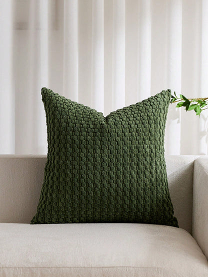 1pc Olive Green Bohemian Striped Throw Pillow Cover (Pillow Insert Not Included), Soft Plush Corduroy Solid Color Decorative Square Pillow Sham, Suitable For Holiday, Sofa, Bedroom, Bed, All Seasons