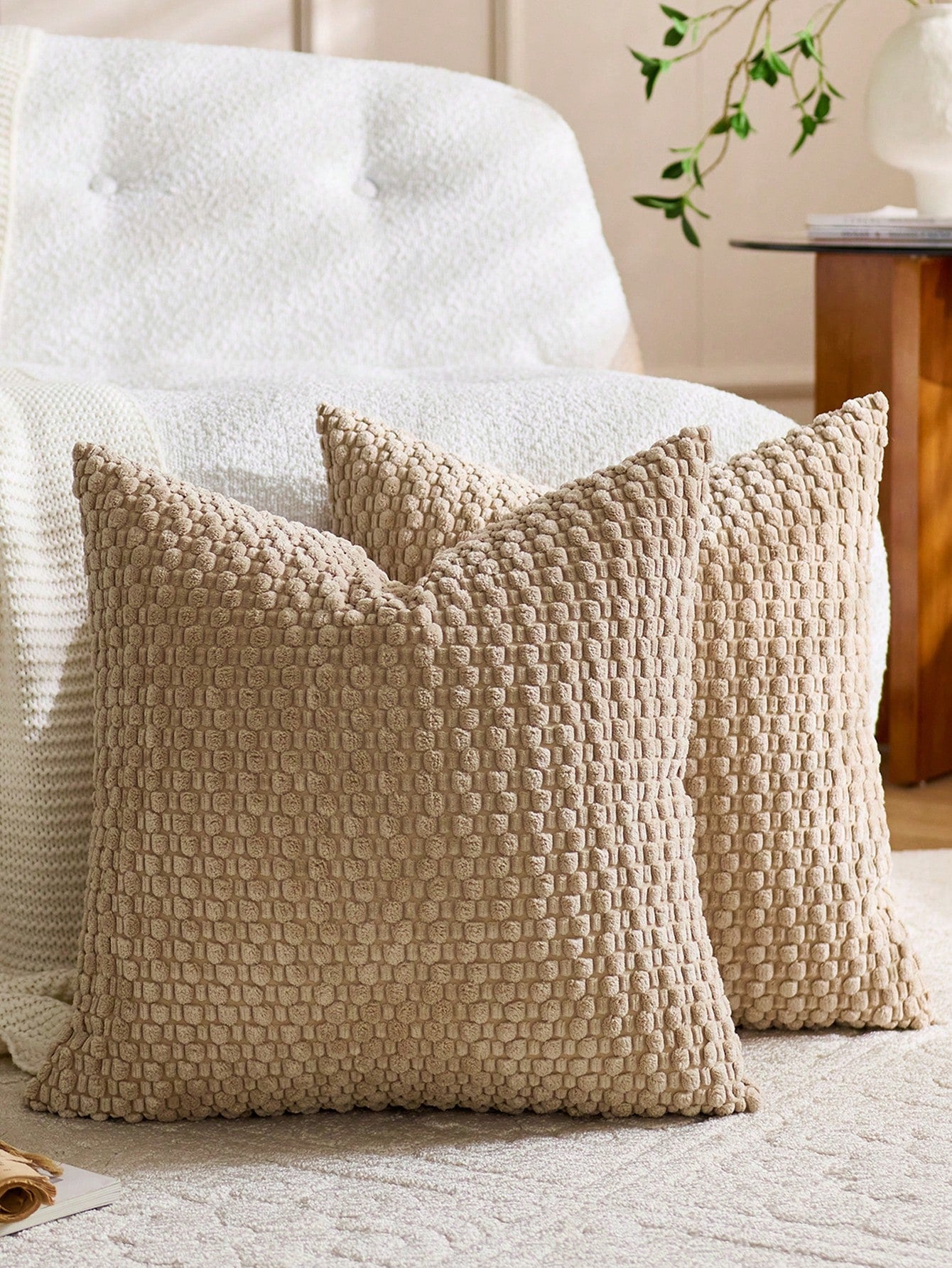 1pc Olive Green Bohemian Striped Throw Pillow Cover (Pillow Insert Not Included), Soft Plush Corduroy Solid Color Decorative Square Pillow Sham, Suitable For Holiday, Sofa, Bedroom, Bed, All Seasons