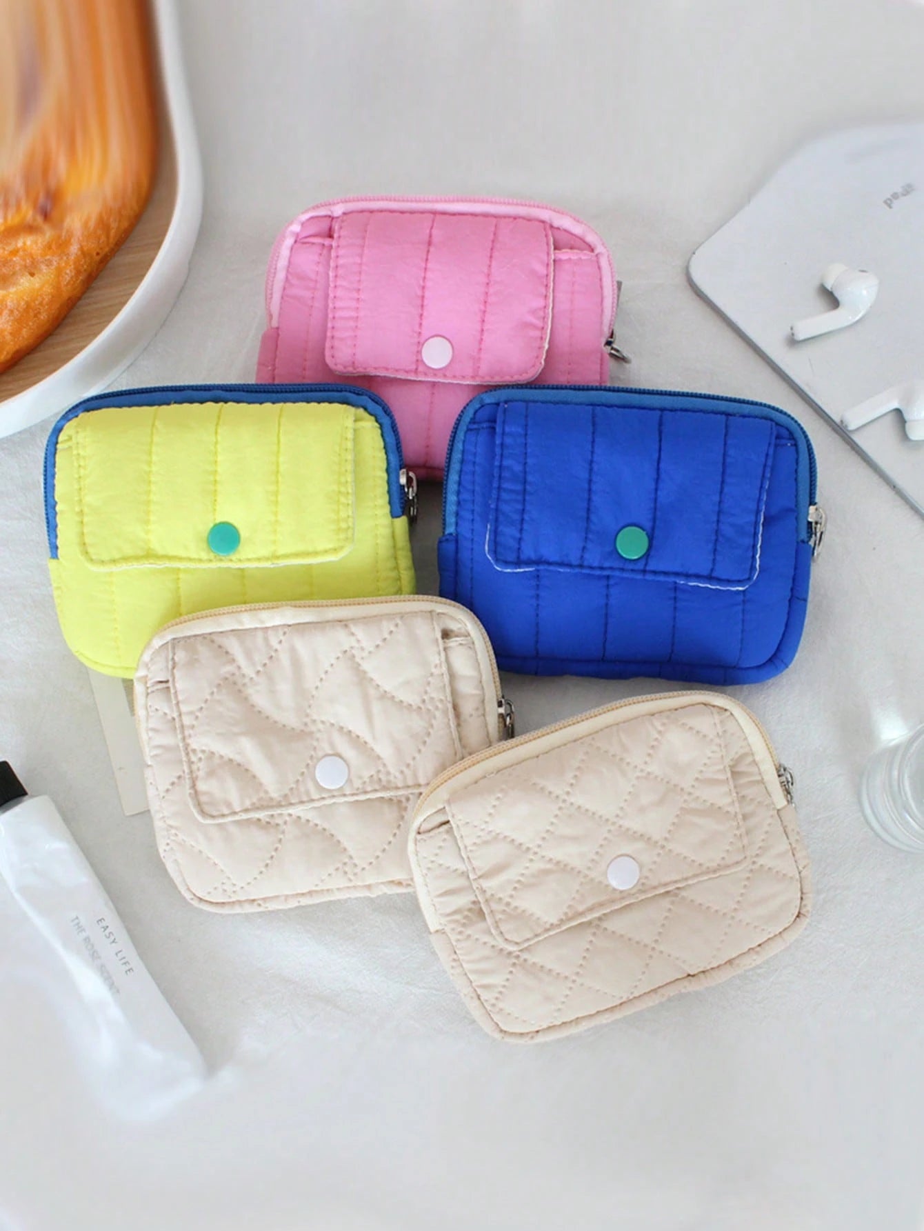 1pc Padded CCD Camera Storage Bag, Embroidered Bow Pattern Coin Purse, Mini Camera Protective Case, Flip-Cover Coin Pouch, Large Capacity Card Holder Bag, Cute Plaid Lipstick Pouch, Fashionable Black