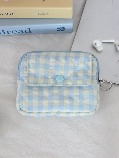 1pc Padded CCD Camera Storage Bag, Embroidered Bow Pattern Coin Purse, Mini Camera Protective Case, Flip-Cover Coin Pouch, Large Capacity Card Holder Bag, Cute Plaid Lipstick Pouch, Fashionable Black