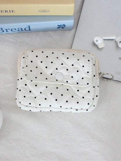 1pc Padded CCD Camera Storage Bag, Embroidered Bow Pattern Coin Purse, Mini Camera Protective Case, Flip-Cover Coin Pouch, Large Capacity Card Holder Bag, Cute Plaid Lipstick Pouch, Fashionable Black