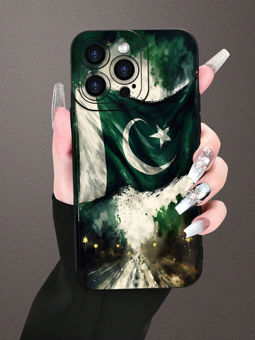1pc Pakistan Flag Pattern Phone Case With Raised Camera Edge And Edge Protection TPU Protective Case, Compatible With Iphone 16/15/14/13/12/11 Pro Max, Galaxy S25/S24/S23/S21 And A54/A53/A52/A34/A15 S