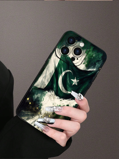 1pc Pakistan Flag Pattern Phone Case With Raised Camera Edge And Edge Protection TPU Protective Case, Compatible With Iphone 16/15/14/13/12/11 Pro Max, Galaxy S25/S24/S23/S21 And A54/A53/A52/A34/A15 S