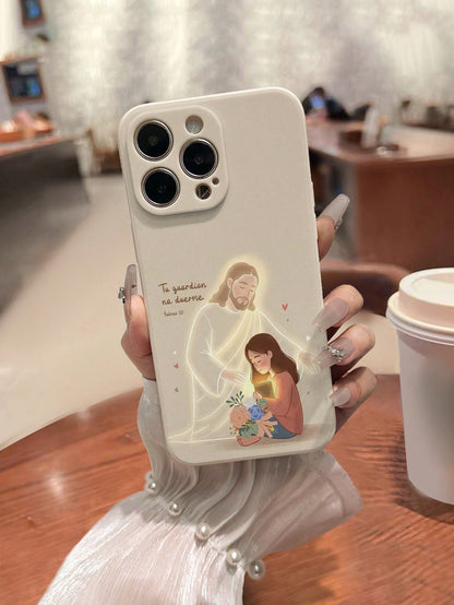 1pc Perforated Straight Edge Jesus Painting Thick Shockproof Painted Phone Case Compatible With IPhone 17pro/17Air/17/17promax16/11/16pro/16plus/16promax/16e/15Promax/13/14/12/XS/XR/7G/8P, Galaxy A07