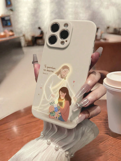 1pc Perforated Straight Edge Jesus Painting Thick Shockproof Painted Phone Case Compatible With IPhone 17pro/17Air/17/17promax16/11/16pro/16plus/16promax/16e/15Promax/13/14/12/XS/XR/7G/8P, Galaxy A07