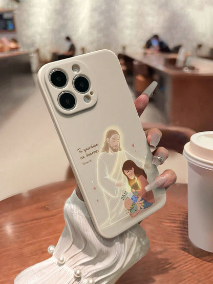 1pc Perforated Straight Edge Jesus Painting Thick Shockproof Painted Phone Case Compatible With IPhone 17pro/17Air/17/17promax16/11/16pro/16plus/16promax/16e/15Promax/13/14/12/XS/XR/7G/8P, Galaxy A07