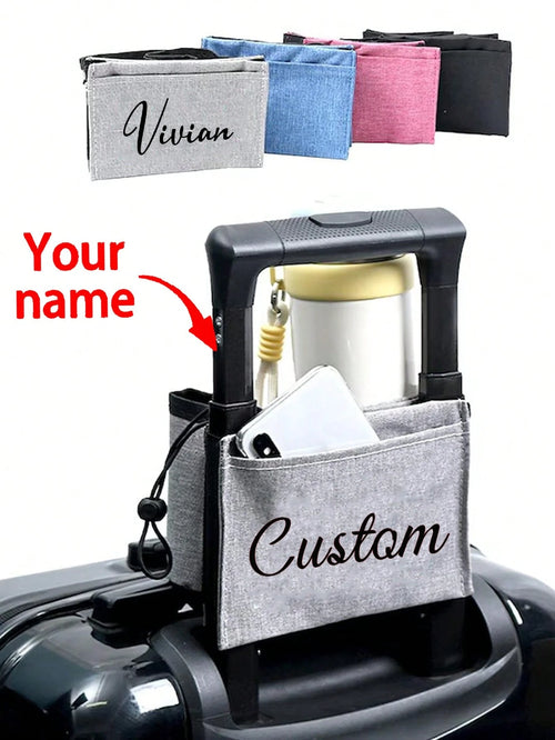 1pc Personalized Luggage Cup Holder With Phone Pocket, Customized Luggage Handle Drink Holder With Cup, Foldable Travel Accessory, Hands-Free Travel Accessory, Fits All Luggage Handles, Drink Bottle B