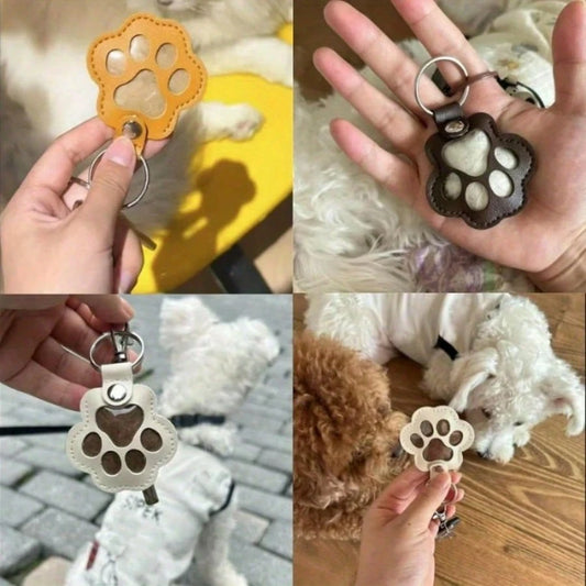 1pc Pet Paw Print & Fur Memorial Keychain Pendant, Leather Material, Long Lasting, Personalized Pet Fur Storage Bag, Pet Memorial Gift For Dog/Cat Lovers, Pet Loss Memorial Pendant