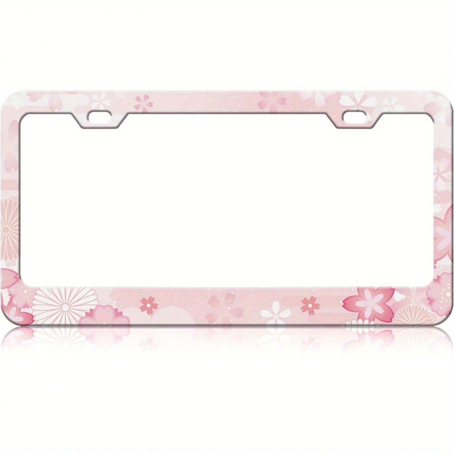 1pc Pink Cherry Blossom 12.2x6.3in Stainless Steel License Plate Frame, Rust Resistant Standard US Car Plate Cover Decor Accessory,Car Cover,Car Must Haves,Gifts,Car Decor,Car Picks,Car Acessesories>E