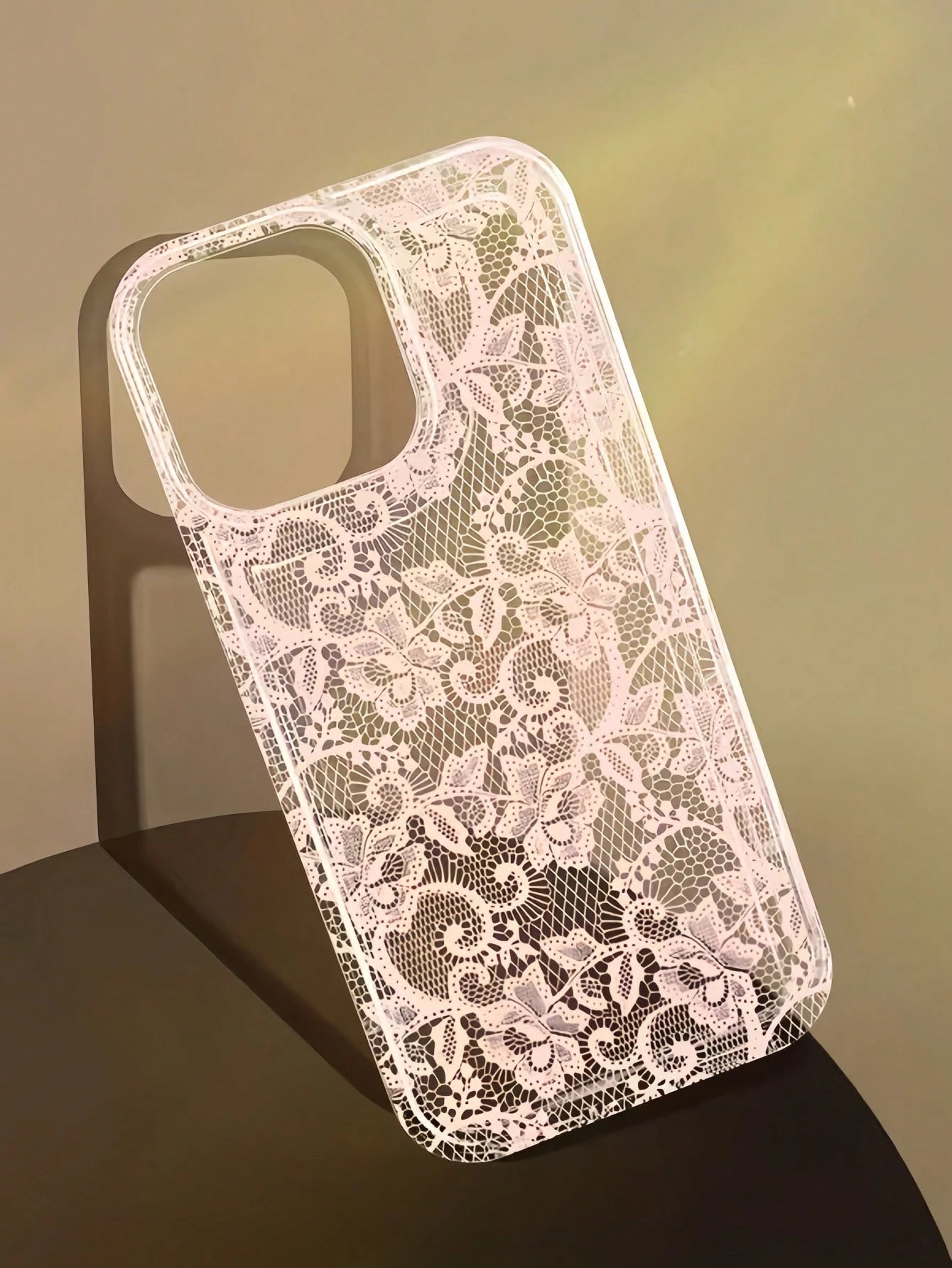1pc Pink Lace Fashion Shock-Absorbing Air Cushion Transparent Plaid Pattern Phone Case, Personalized Protective Cover Compatible With IPhone 16 Pro Max, 17/16/15/14 Plus/13/12/11, Air, Series Spring E
