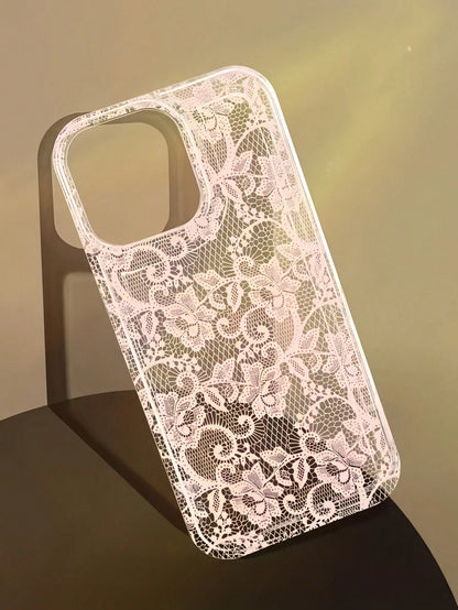 1pc Pink Lace Fashion Shock-Absorbing Air Cushion Transparent Plaid Pattern Phone Case, Personalized Protective Cover Compatible With IPhone 16 Pro Max, 17/16/15/14 Plus/13/12/11, Air, Series Spring E