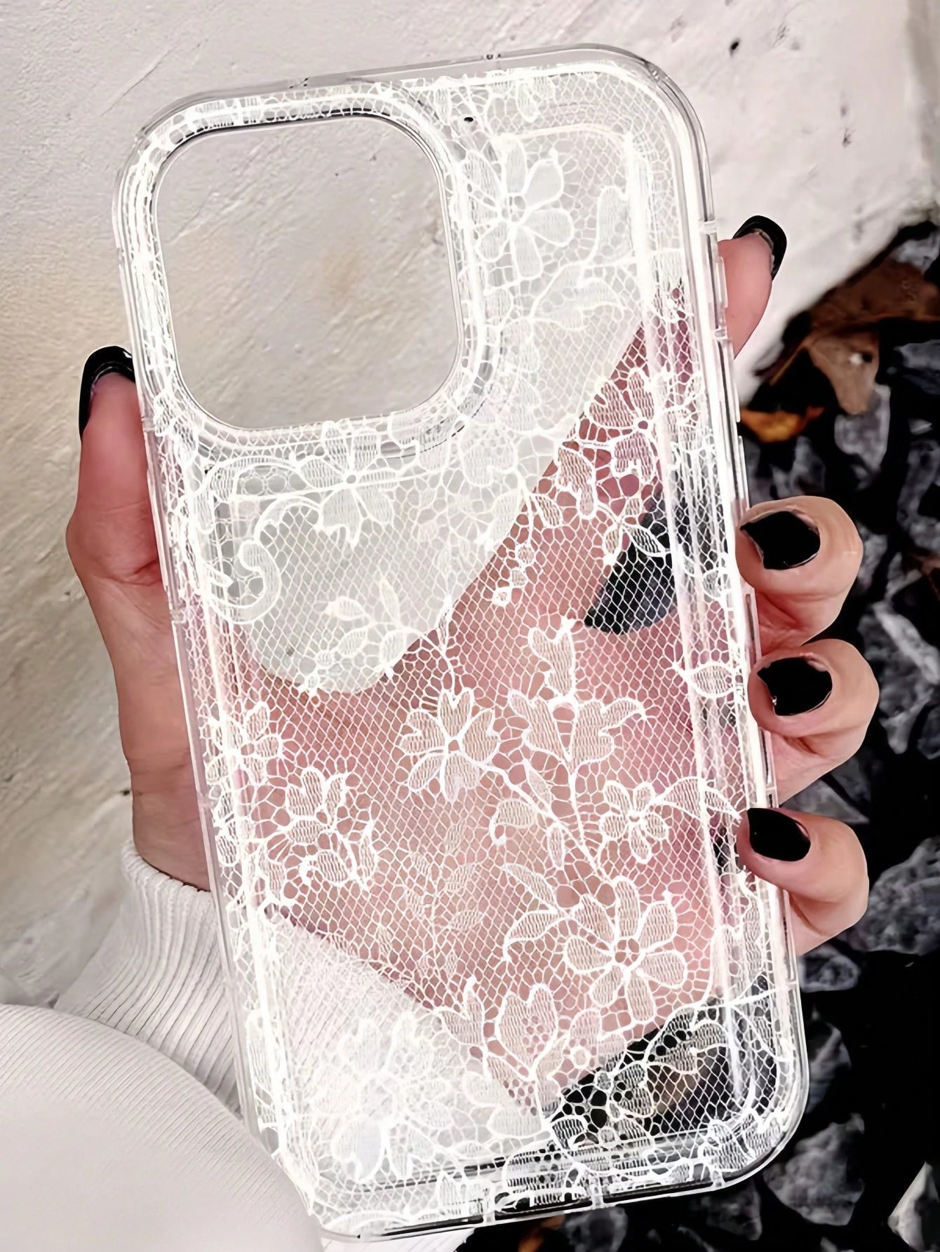 1pc Pink Lace Fashion Shock-Absorbing Air Cushion Transparent Plaid Pattern Phone Case, Personalized Protective Cover Compatible With IPhone 16 Pro Max, 17/16/15/14 Plus/13/12/11, Air, Series Spring E