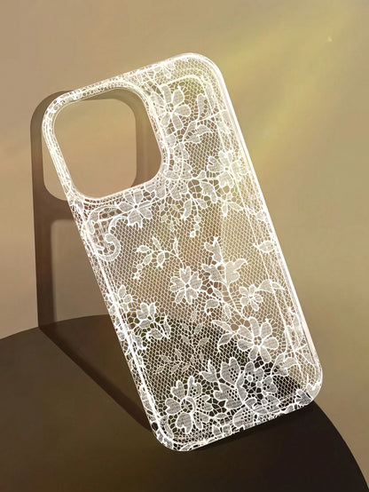 1pc Pink Lace Fashion Shock-Absorbing Air Cushion Transparent Plaid Pattern Phone Case, Personalized Protective Cover Compatible With IPhone 16 Pro Max, 17/16/15/14 Plus/13/12/11, Air, Series Spring E