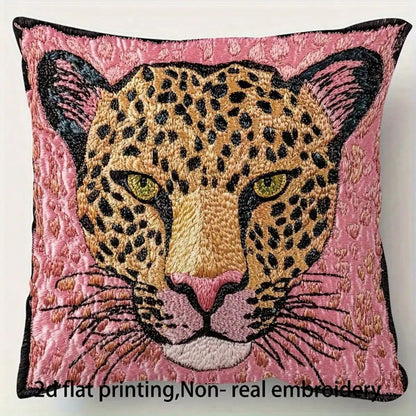 1pc Pink Leopard Print Throw Pillow Cover, 2D Embroidery-Like Graphic, 18"X18", Soft Plush Fabric, Zippered, Suitable For Living Room, Sofa, Bedroom Decor, Insert Not Included