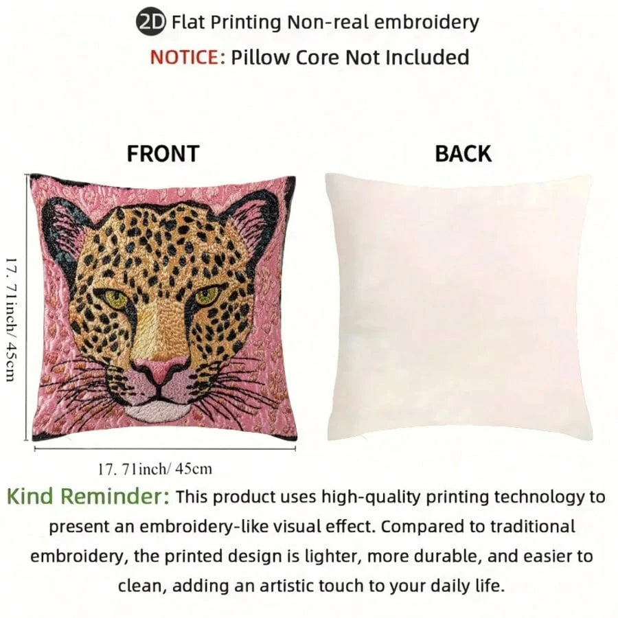 1pc Pink Leopard Print Throw Pillow Cover, 2D Embroidery-Like Graphic, 18"X18", Soft Plush Fabric, Zippered, Suitable For Living Room, Sofa, Bedroom Decor, Insert Not Included
