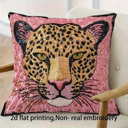 1pc Pink Leopard Print Throw Pillow Cover, 2D Embroidery-Like Graphic, 18"X18", Soft Plush Fabric, Zippered, Suitable For Living Room, Sofa, Bedroom Decor, Insert Not Included