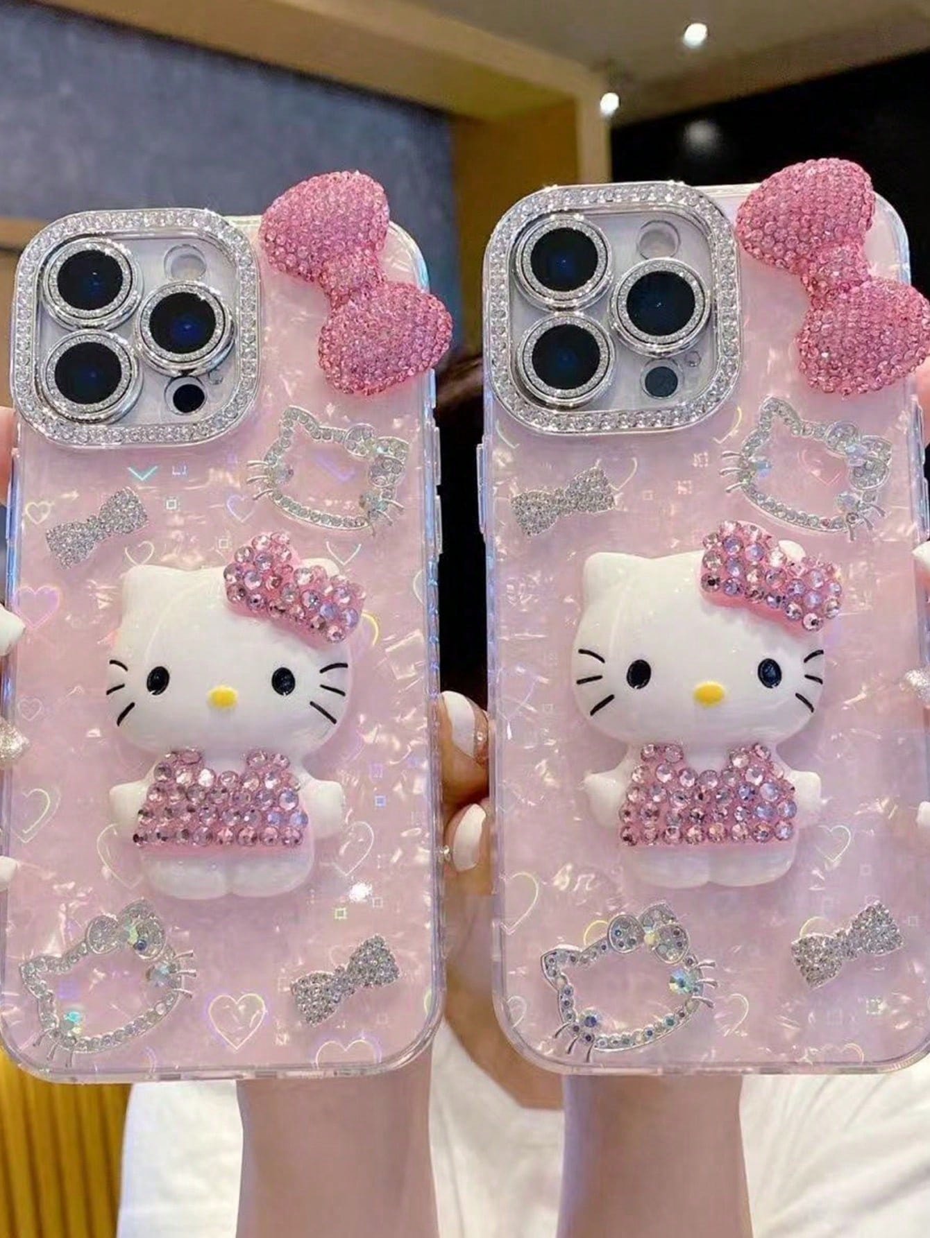 1pc Pink Rhinestone Sanrio Hello Kitty Cartoon Big Bow Rhinestone Full Coverage Luxury Women's TPU Shockproof Phone Case Protective Cover Compatible With IPhone 11/12/13/14/15/16/17 PRO MAX, Sanrio, K