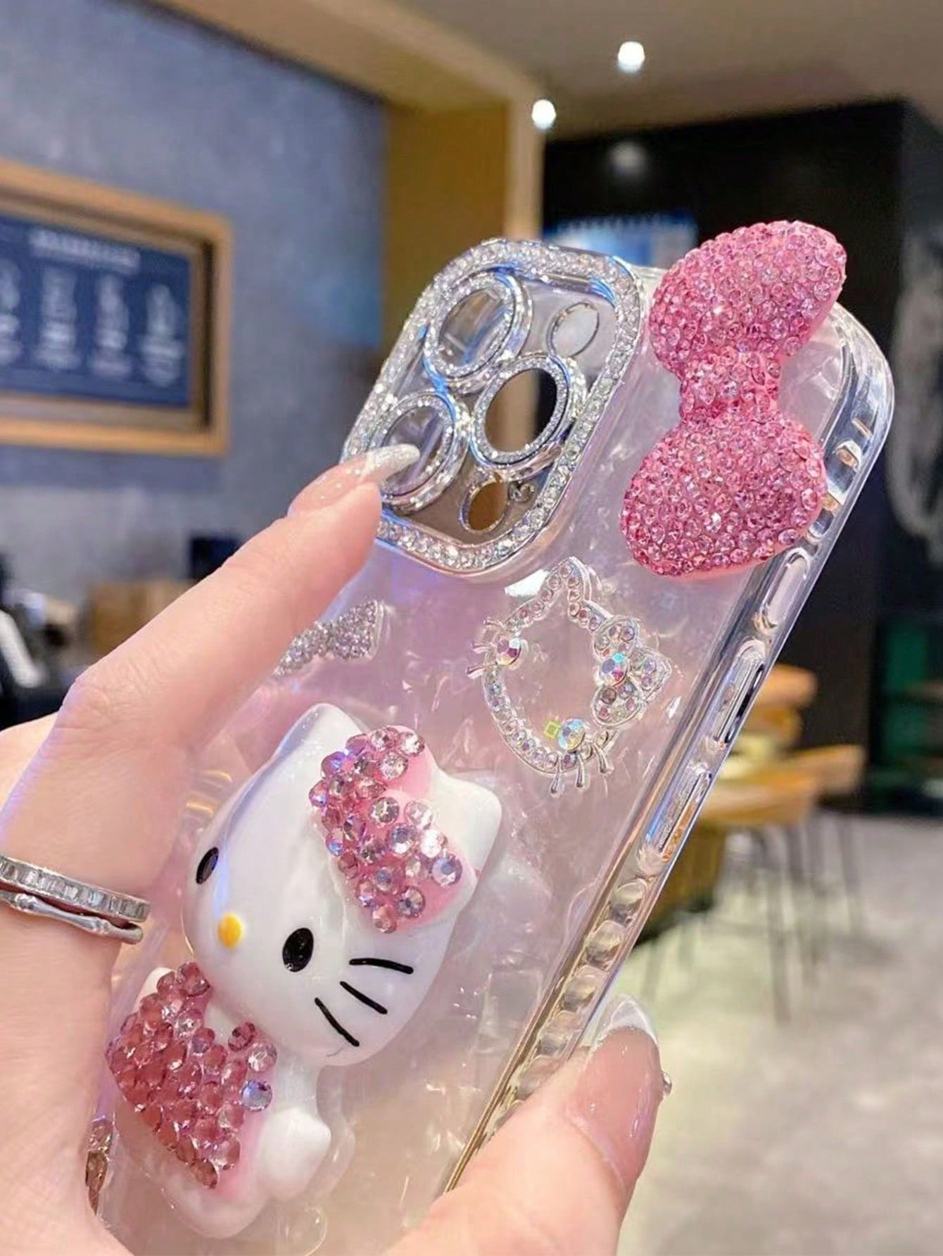 1pc Pink Rhinestone Sanrio Hello Kitty Cartoon Big Bow Rhinestone Full Coverage Luxury Women's TPU Shockproof Phone Case Protective Cover Compatible With IPhone 11/12/13/14/15/16/17 PRO MAX, Sanrio, K