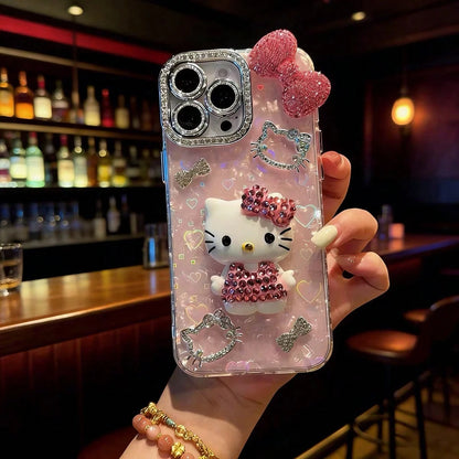 1pc Pink Rhinestone Sanrio Hello Kitty Cartoon Big Bow Rhinestone Full Coverage Luxury Women's TPU Shockproof Phone Case Protective Cover Compatible With IPhone 11/12/13/14/15/16/17 PRO MAX, Sanrio, K