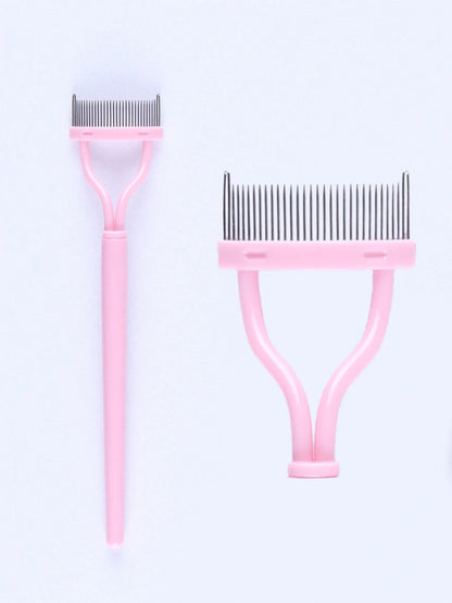 1pc Pink Steel Needle Eyelash Brush Set With Stainless Steel Fine-Tooth Portable Eyelash Curler Assist Tool, Eye Makeup Tool, False Eyelash Comb Tool