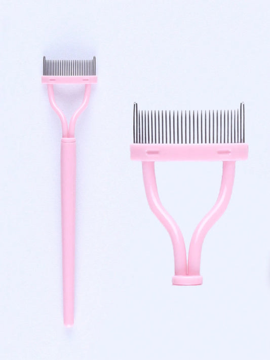 1pc Pink Steel Needle Eyelash Brush Set With Stainless Steel Fine-Tooth Portable Eyelash Curler Assist Tool, Eye Makeup Tool, False Eyelash Comb Tool