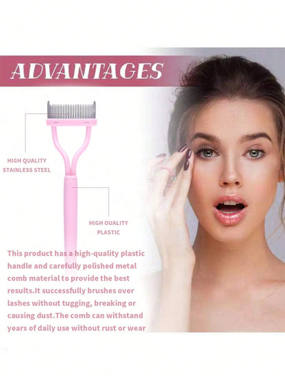 1pc Pink Steel Needle Eyelash Brush Set With Stainless Steel Fine-Tooth Portable Eyelash Curler Assist Tool, Eye Makeup Tool, False Eyelash Comb Tool