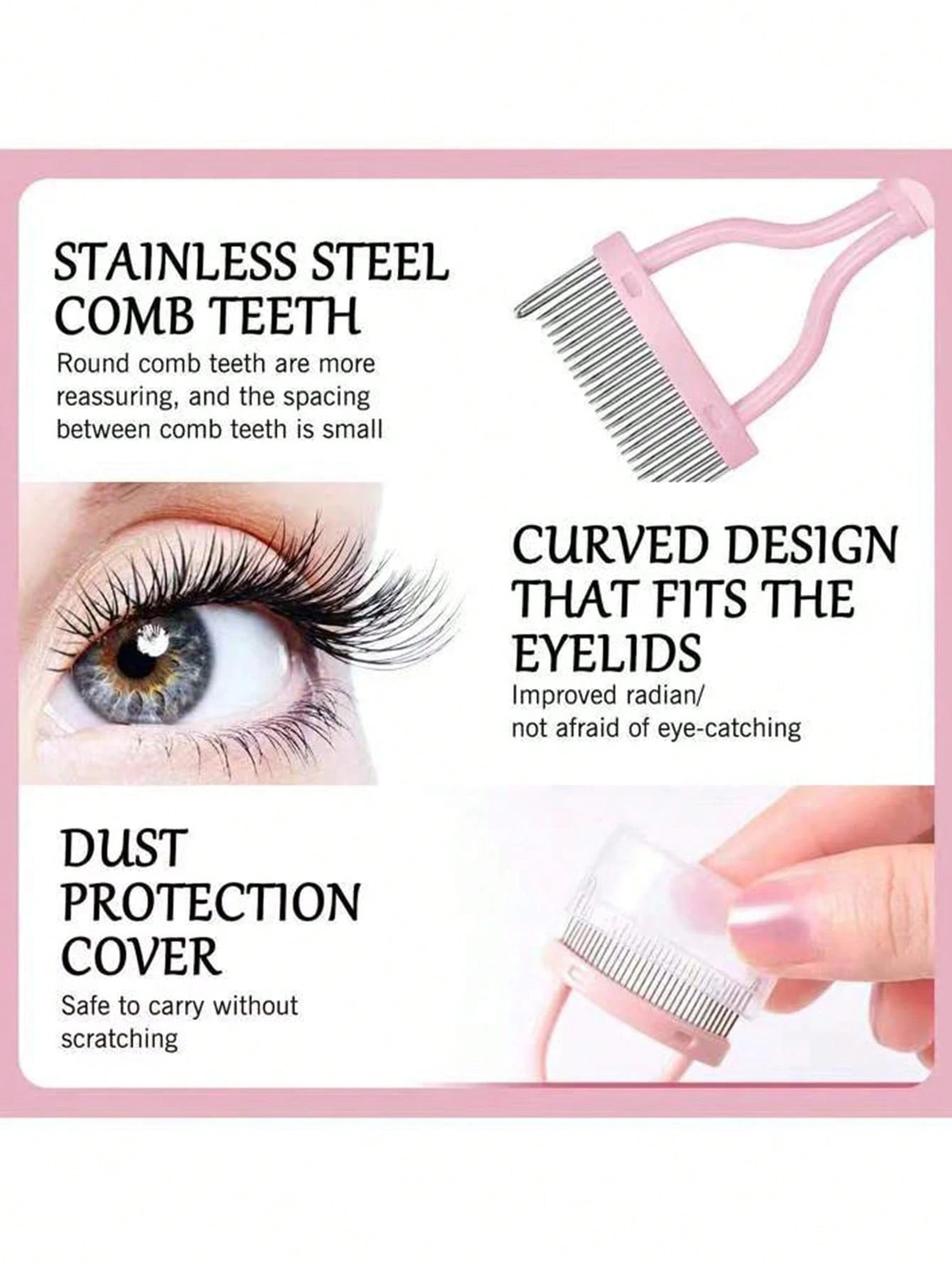 1pc Pink Steel Needle Eyelash Brush Set With Stainless Steel Fine-Tooth Portable Eyelash Curler Assist Tool, Eye Makeup Tool, False Eyelash Comb Tool