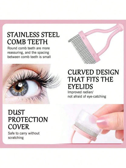 1pc Pink Steel Needle Eyelash Brush Set With Stainless Steel Fine-Tooth Portable Eyelash Curler Assist Tool, Eye Makeup Tool, False Eyelash Comb Tool