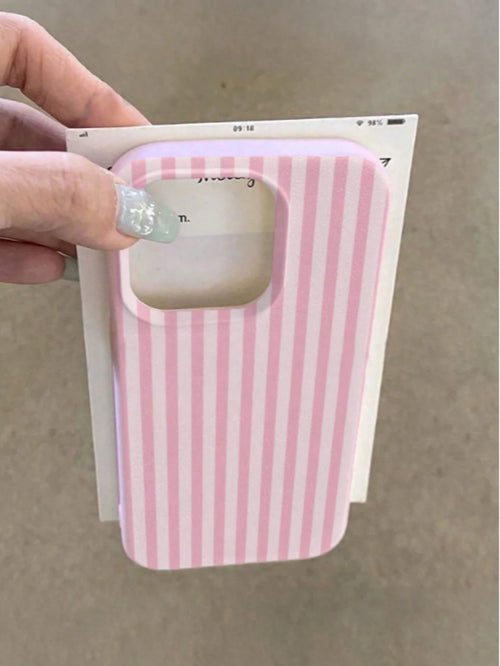 1pc Pink Striped Pattern, Large Hole Leather Texture Pink Shockproof Phone Case, TPU Material, Suitable As Holiday Gift, Compatible With Apple Xs/Xsmax/Xr/11 12 13 14 15 16pro/Promax/14 15 16plus/17