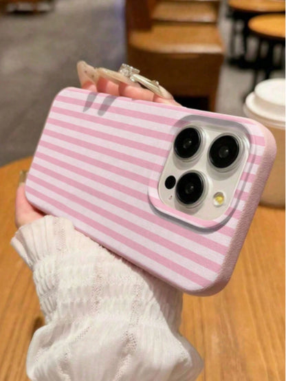 1pc Pink Striped Pattern, Large Hole Leather Texture Pink Shockproof Phone Case, TPU Material, Suitable As Holiday Gift, Compatible With Apple Xs/Xsmax/Xr/11 12 13 14 15 16pro/Promax/14 15 16plus/17