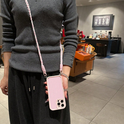 1pc Pink Striped Pattern, Large Hole Leather Texture Pink Shockproof Phone Case, TPU Material, Suitable As Holiday Gift, Compatible With Apple Xs/Xsmax/Xr/11 12 13 14 15 16pro/Promax/14 15 16plus/17