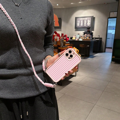 1pc Pink Striped Pattern, Large Hole Leather Texture Pink Shockproof Phone Case, TPU Material, Suitable As Holiday Gift, Compatible With Apple Xs/Xsmax/Xr/11 12 13 14 15 16pro/Promax/14 15 16plus/17