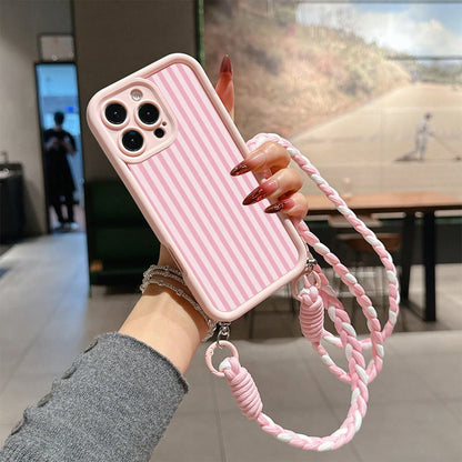 1pc Pink Striped Pattern, Large Hole Leather Texture Pink Shockproof Phone Case, TPU Material, Suitable As Holiday Gift, Compatible With Apple Xs/Xsmax/Xr/11 12 13 14 15 16pro/Promax/14 15 16plus/17
